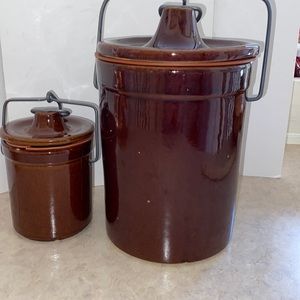 Vintage glazed locking mid century crockery canister set.